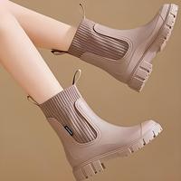 Waterproof Non-Slip Thick Sole Mid-Calf Boots,Ankle Rain Boots Fall Rain Boots Outdoor Garden Chelsea Shoes Women