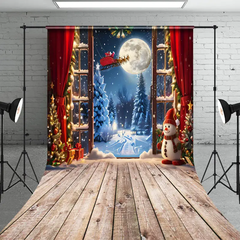 Aperturee Christmas Night Santa Wood Sweep Photo Studio Backdrop
