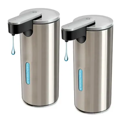 Stainless Steel Automatic Soap Dispenser, 2 Counts Touchless Electric Sensor Hand Free Liquid Soap Dispenser with 3 Adjustabl...