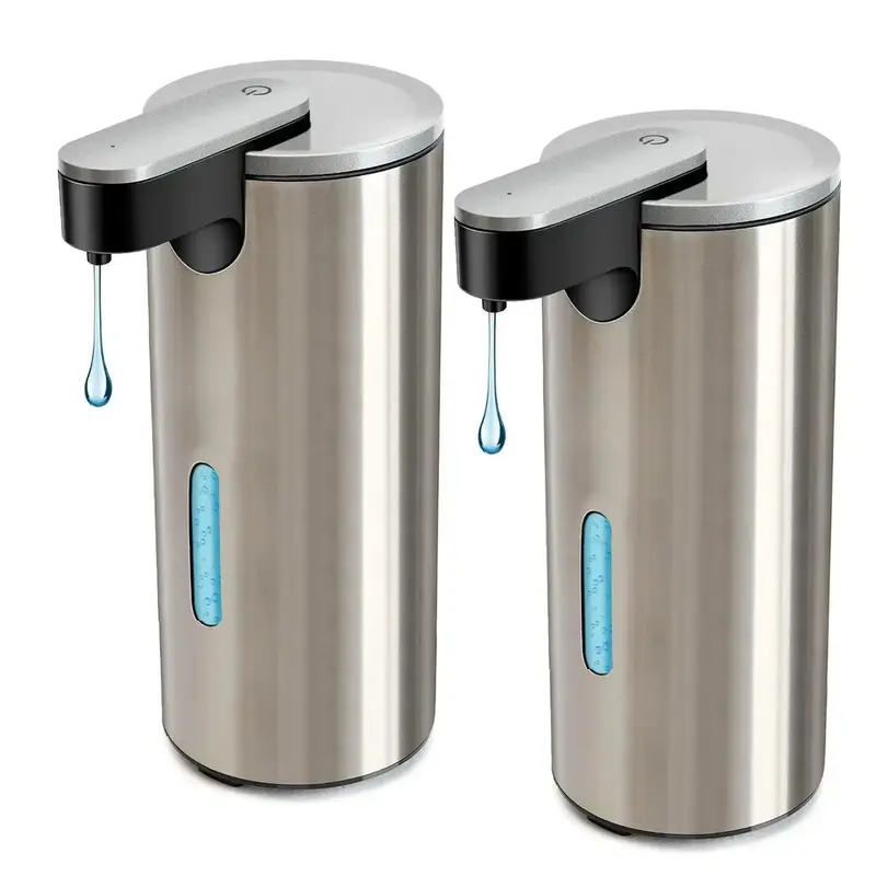 Stainless Steel Automatic Soap Dispenser, 2 Counts Touchless Electric Sensor Hand Free Liquid Soap Dispenser with 3 Adjustabl...