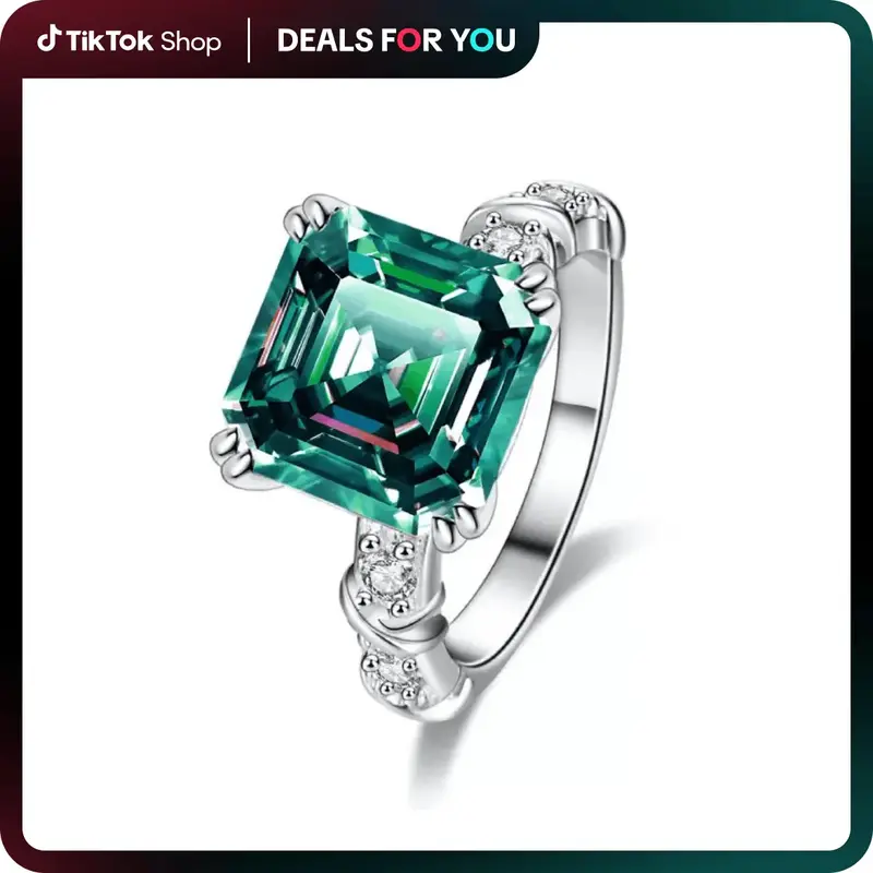 [#332] Royal Birth Stones Statement Ring, 5ct Asscher Cut, VVS Synthetic Moissanite, 925 Sterling Silver, Perfect Anniversary...