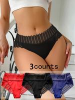 Women's Plain Contrast Lace Hollow Out Knickers, Regular Fit Casual Soft Comfy Breathable Panty for Daily Wear, Women's Unde...