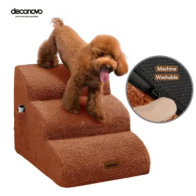 Teddy Velvet Dog Stairs – Waterproof, Non-Slip Pet Ramp with 33D Foam Support & Soft Fleece Cover for Older, Injured & Shor...
