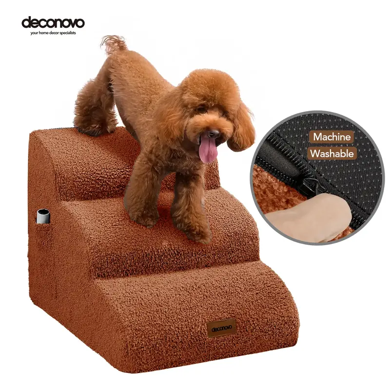 Teddy Velvet Dog Stairs – Waterproof, Non-Slip Pet Ramp with 33D Foam Support & Soft Fleece Cover for Older, Injured & Shor...