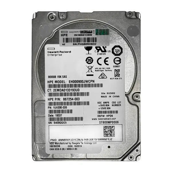 867254-003 HP 900GB 15000RPM SAS 12GB/s Hot-Pluggable SFF 2.5-Inch with 3.5-Inch Tray Hard Drive for ProLiant Gen10/Gen10+/Ge...