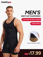 Nebility Men's  Body Suit Shapewear - Seamless Crotch Design Breathable Thin Sports Shirt for Fitness and Sports