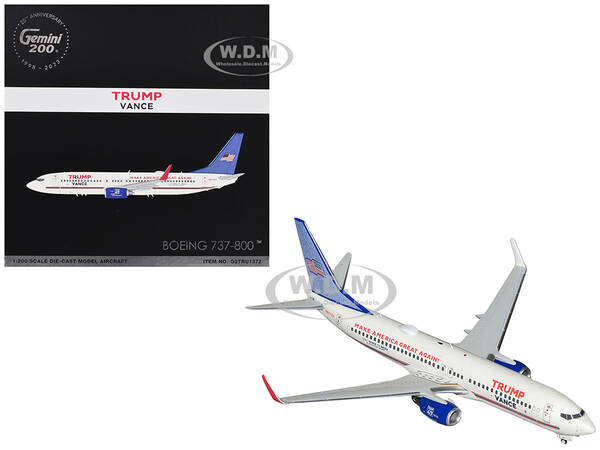 Boeing 737-800 Commercial Aircraft Trump-Vance Campaign (N917XA) White with Blue Tail Gemini 200 Series 1/200 Diecast Model A...