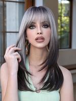 22 Inch Long Straight Rooted & Ombre Wigs for Women, Gorgeous Fluffy Wigs with Bangs, Heat Resistant Synthetic Wigs for Party...