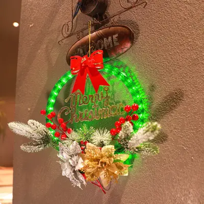 Christmas 30CM Luminous Garland Door Hanging Christmas Decorations | Light Color: Garland 1 | Electrical outlet: 3 No 7 Batte...