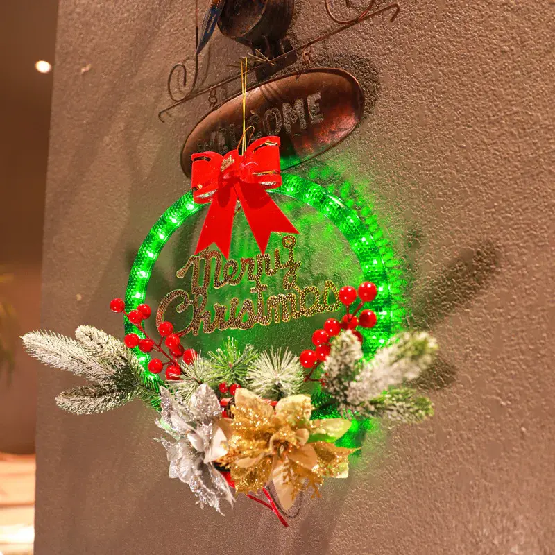 Christmas 30CM Luminous Garland Door Hanging Christmas Decorations | Light Color: Garland 1 | Electrical outlet: 3 No 7 Batte...