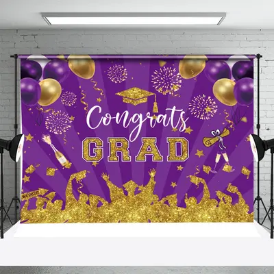Purple Gold Sparkle Balloons Stripe Grad Backdrop - Aperturee