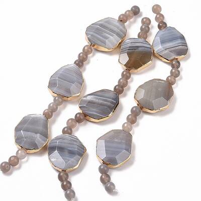 Natural Grey Agate Beads Strands with Round Beads