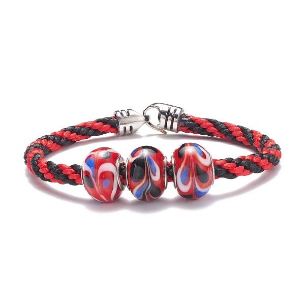 Triple Handmade Lampwork Beaded Braided Cord Bracelet for Women