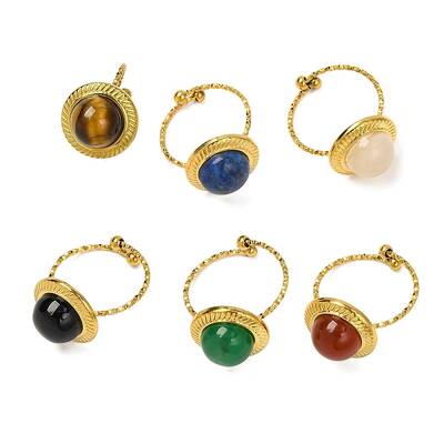 Round Natural Mixed Stone Finger Rings