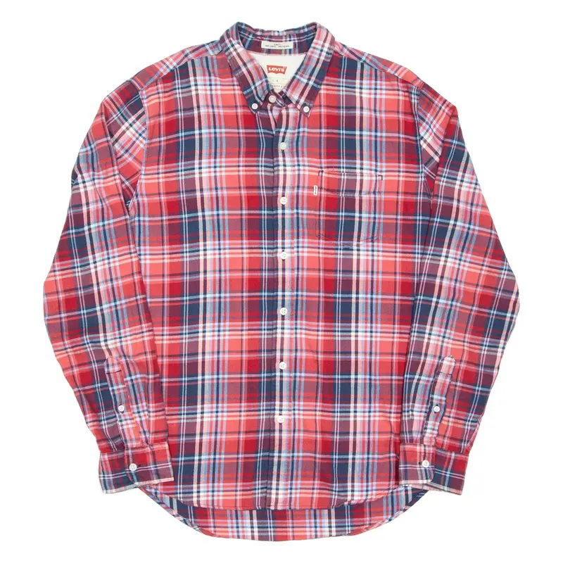 LEVI'S Slim Fit Mens Flannel Shirt Red Check Long Sleeve L