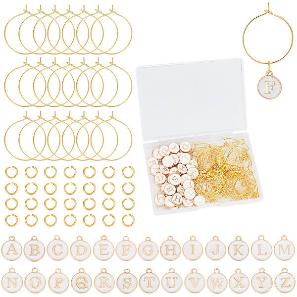 DIY Initial Letter A-Z Alphabet Brass Enamel Wine Glass Charm Rings Making Kits