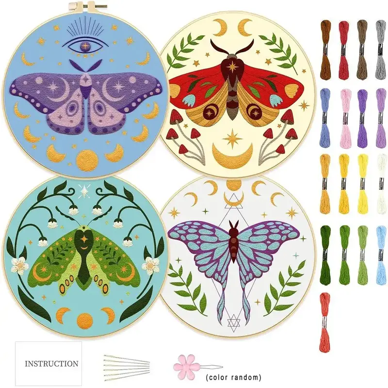 DIY Butterfly Embroidery Kit, Embroidery Kit for Beginner, Including Embroidery Thread & Cloth & Hoop, Threader, Needle, Inst...