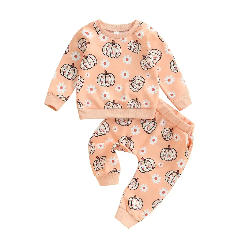 LAGKIYOJ Halloween Toddler Baby Girl Outfits Cute Pumpkin Sweatshirt Tops Warm Pants Set Infant Girl Fall Winter Clothes