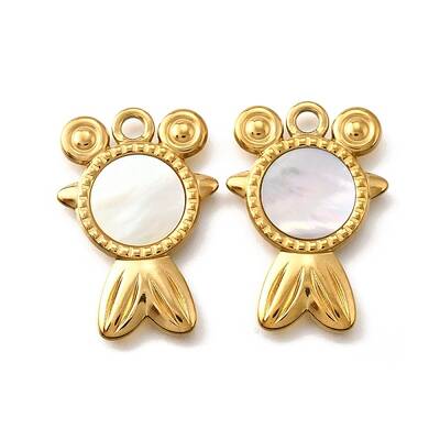 304 Stainless Steel Pave Natural White Shell Pendants