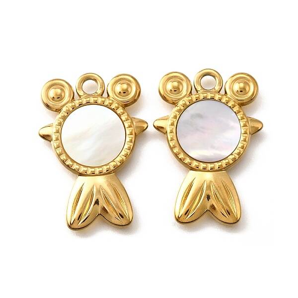304 Stainless Steel Pave Natural White Shell Pendants