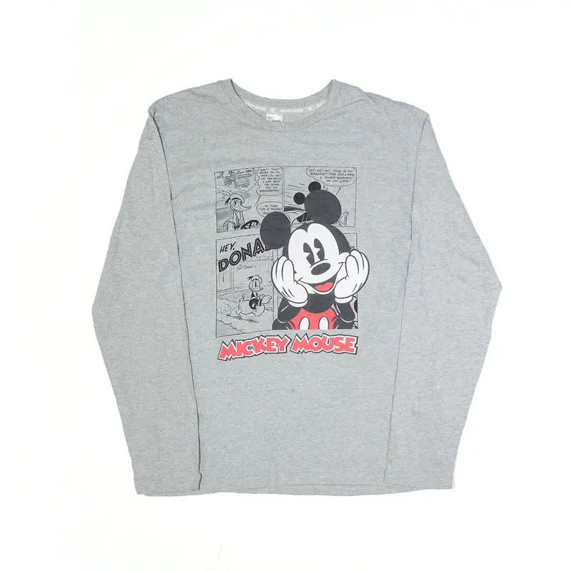 DISNEY Mickey Mouse T-Shirt Grey Long Sleeve Mens S