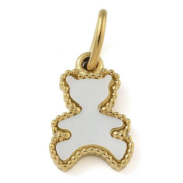 Ion Plating(IP) 304 Stainless Steel Pave Natural White Shell Bear Charms with Jump Ring