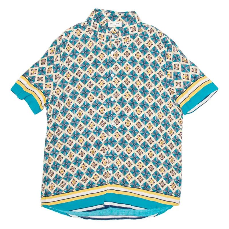 FRILVIN Mens Shirt Green Viscose Geometric XL