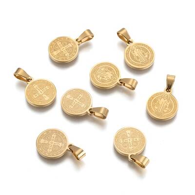Flat Round with San Benito & Word 304 Stainless Steel Charms
