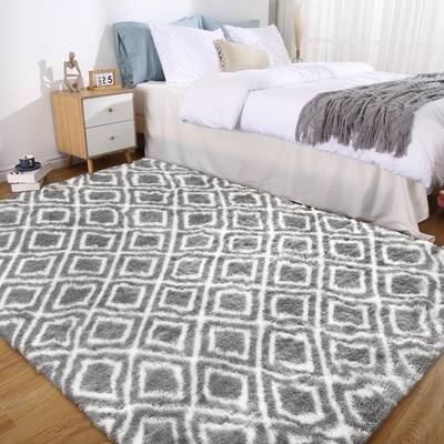Garvee 5x8 Rug Shag Rug for Living Room Shaggy Rug Kids Rug Plush Rug Geometric Carpet Bedroom Fluffy Rug Bedside Rug Soft Gr...