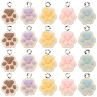 30Pcs 5 Colors Opaque Resin Paw Print Pendants