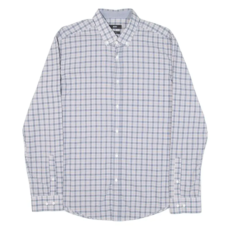 HUGO BOSS Slim Fit Mens Shirt Blue Check Long Sleeve L
