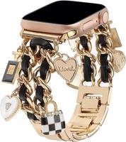 Wearable Chic Wristband for Apple Watch 38mm-49mm, Metal Chain Charms, Unique Pendants, Replacement Strap, Stylish  Series 1-...