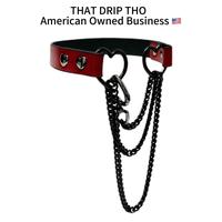 ThatDripTho Lucky Red Leather with Thick Chains, Movable Pulling Chain Daily Wear Leather Necklace Choker Punk, gothic-inspir...