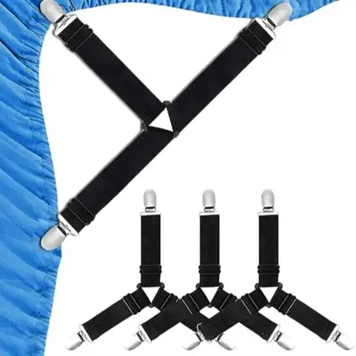 Elastic Bed Sheet Holder Strap, 4pcs Triangle Bed Sheet Fixers, Practical Non-slip Safety Sheet Straps, Bedding Accessories ...