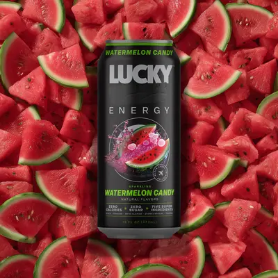 Lucky Energy - Watermelon Candy - Zero Sugar Energy Drink - 16oz Cans - 200mg Caffeine with Maca Ginseng Beta Alanine & Tauri...