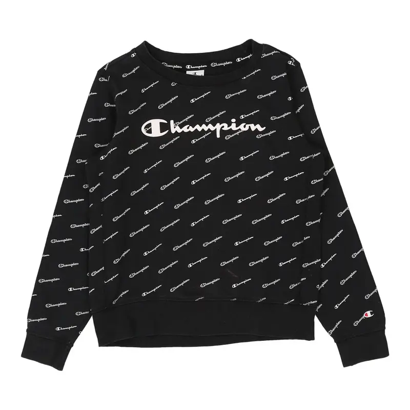 Champion Spellout Sweatshirt - Medium Black Cotton