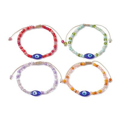 Evil Eye Lampwork & Glass Seed Braided Bead Bracelet