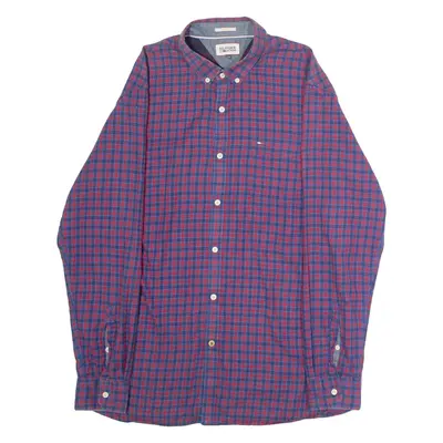 HILFIGER DENIM Slim Fit Mens Shirt Blue Check Long Sleeve 2XL