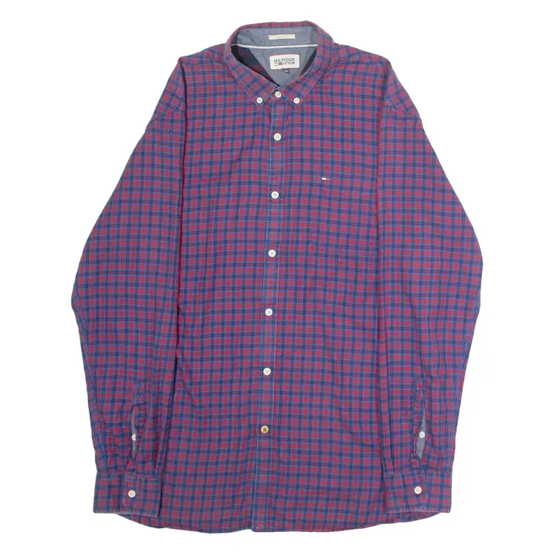 HILFIGER DENIM Slim Fit Mens Shirt Blue Check Long Sleeve 2XL