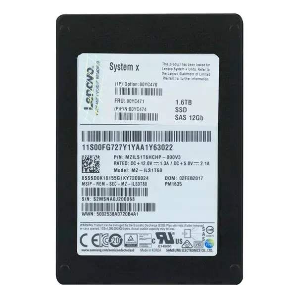 Lenovo 00YC470 | 1.6TB SAS 12Gb/s Hot Swappable 2.5-Inch Solid State Drive for System x3500 M5