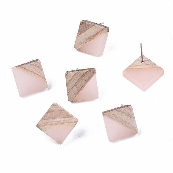 Transparent Resin & Wood Stud Earrings