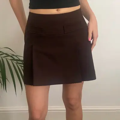 Ariale Mini Pleated Skirt - 27W UK 8 Brown Polyester Blend