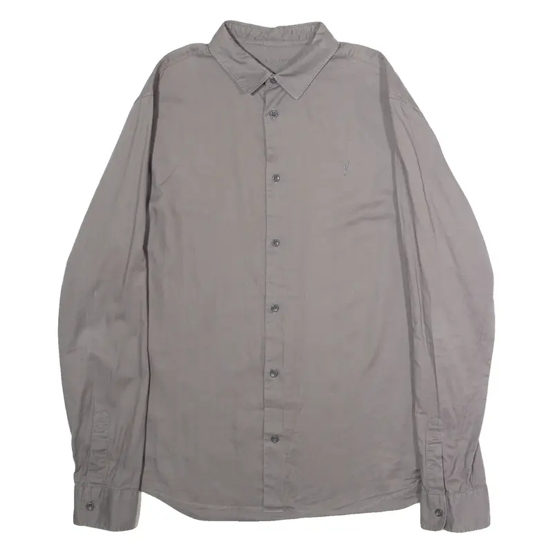 ALL SAINTS Bixby Mens Plain Shirt Grey Long Sleeve L