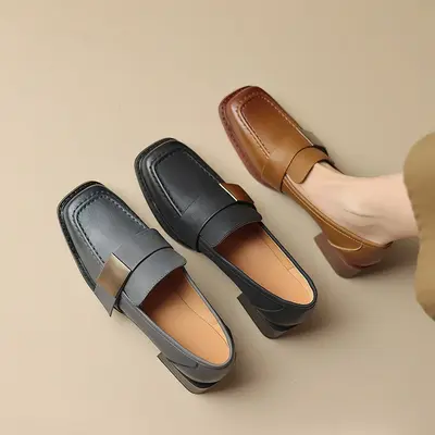 CHIKO Shalona Square Toe Block Heels Loafers Shoes