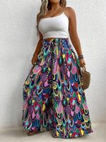 【Plus Size】 All Over Print Pants, Boho Casual Comfy Wide Leg Trousers for Daily Holiday Vacation Wear, Women's Bottoms fo...
