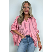Beckham Oversized Striped Button Down Top - BACK IN STOCK