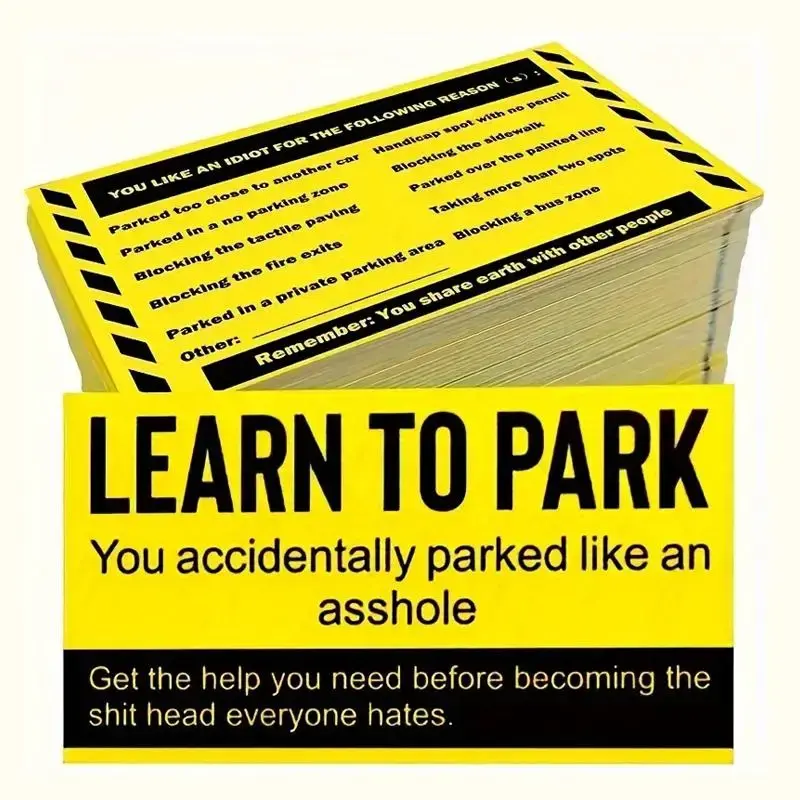 Learn To Park Car Warning Card, 50pcs/pack Violation Parking Warning Card, Practical Car Warning Card For Daily Use