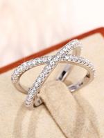 Women's Elegant Rhinestone Decorated Criss Cross Design Ring,  Exquisite Trendy Ring for Women, Wedding Engagement Anniversar...