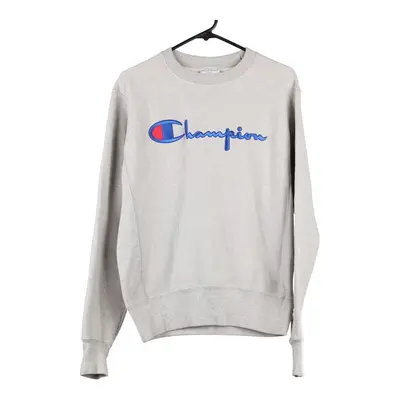 Reverse Weave Champion Spellout Sweatshirt - Small Grey Cotton Blend