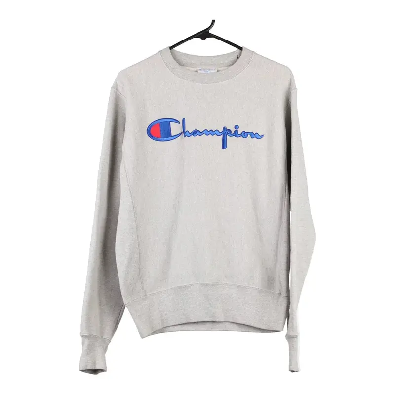 Reverse Weave Champion Spellout Sweatshirt - Small Grey Cotton Blend